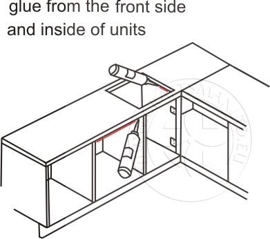 Glue worktops to units from underneath